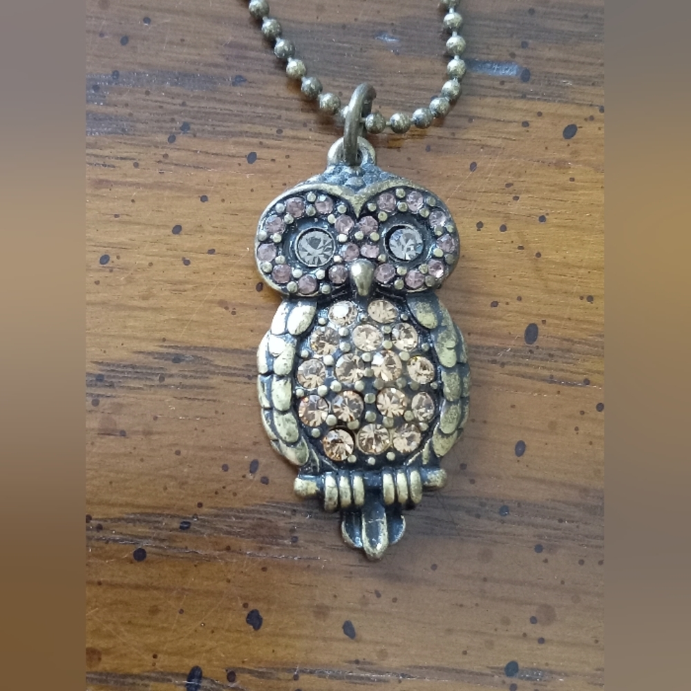 Owl Rhinestone Vintage Necklace